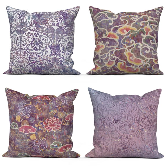 Purple Floral Linen Throw Pillow Covers,Set of 4 18x18 Inch, Vintage Cushion Cases for Home Decor Sofa Couch Living Room Car