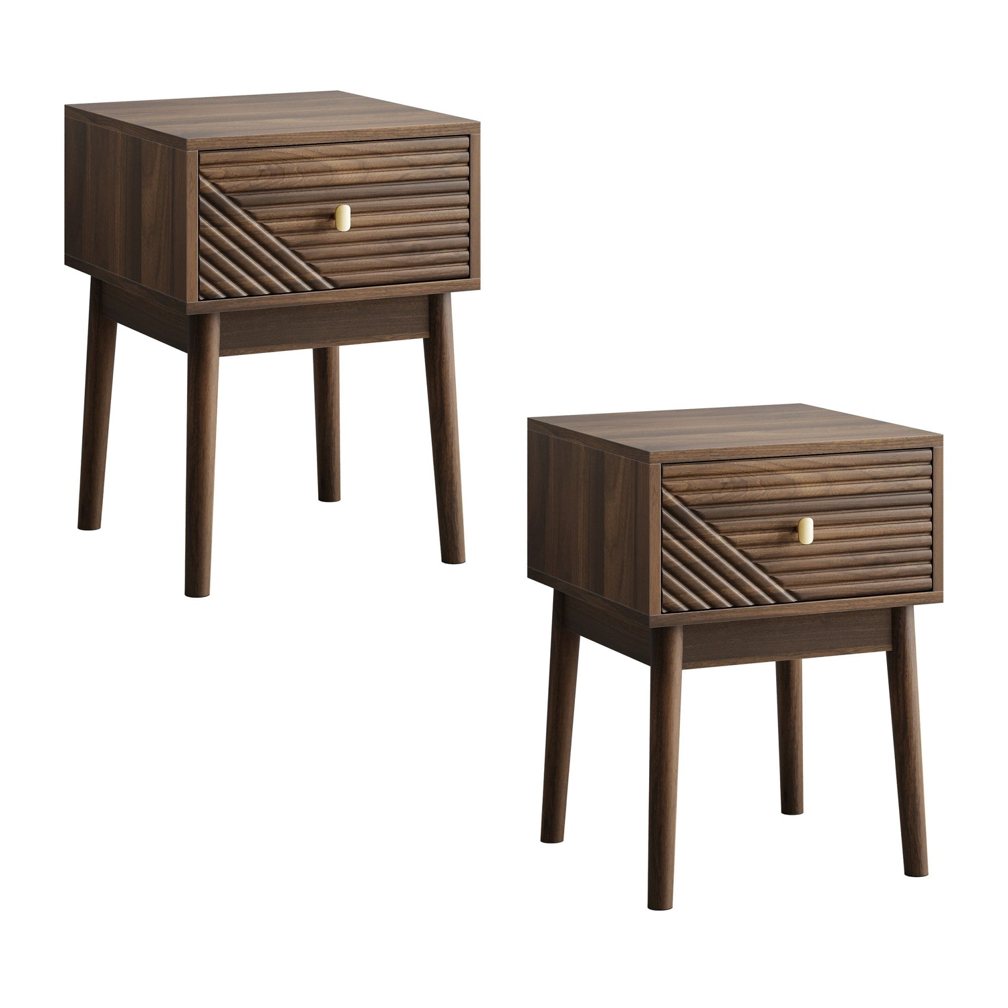 Sailvan Mid-Century Modern Walnut Bedside Table 2-Piece Set, with Metal Handles for Bedroom