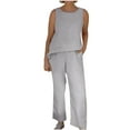 thumbnail image 2 of Idoravan Women Sets Clothing Clearance 2PC Fashion Womens Round Neck Solid Sleeveless Blouse +Loose Pockets Pants Sets, 2 of 8
