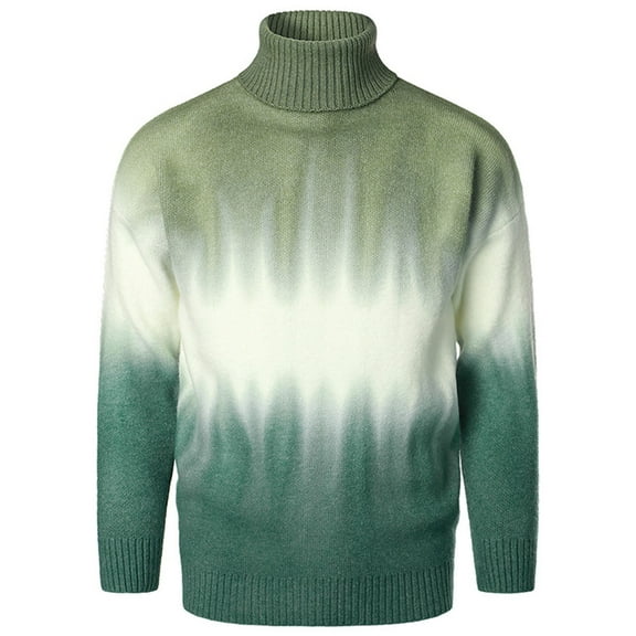 ZKCCNUK Men's Autumn And Winter New Men's Knitted Sweater Gradient Printing Turtleneck Warm Sweater Large Size Casual Knitted Sweater For Men