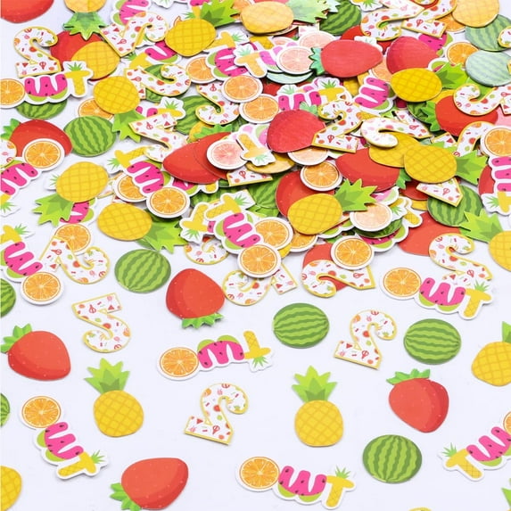 Twotti Fruity Confetti - Twotti Frutti Birthday Decorations, 200 Pcs Summer Fruit Strawberry Pineapple Watermelon Confetti for Table Decorations, Tropical Fruit 2nd Birthday Party Decorations