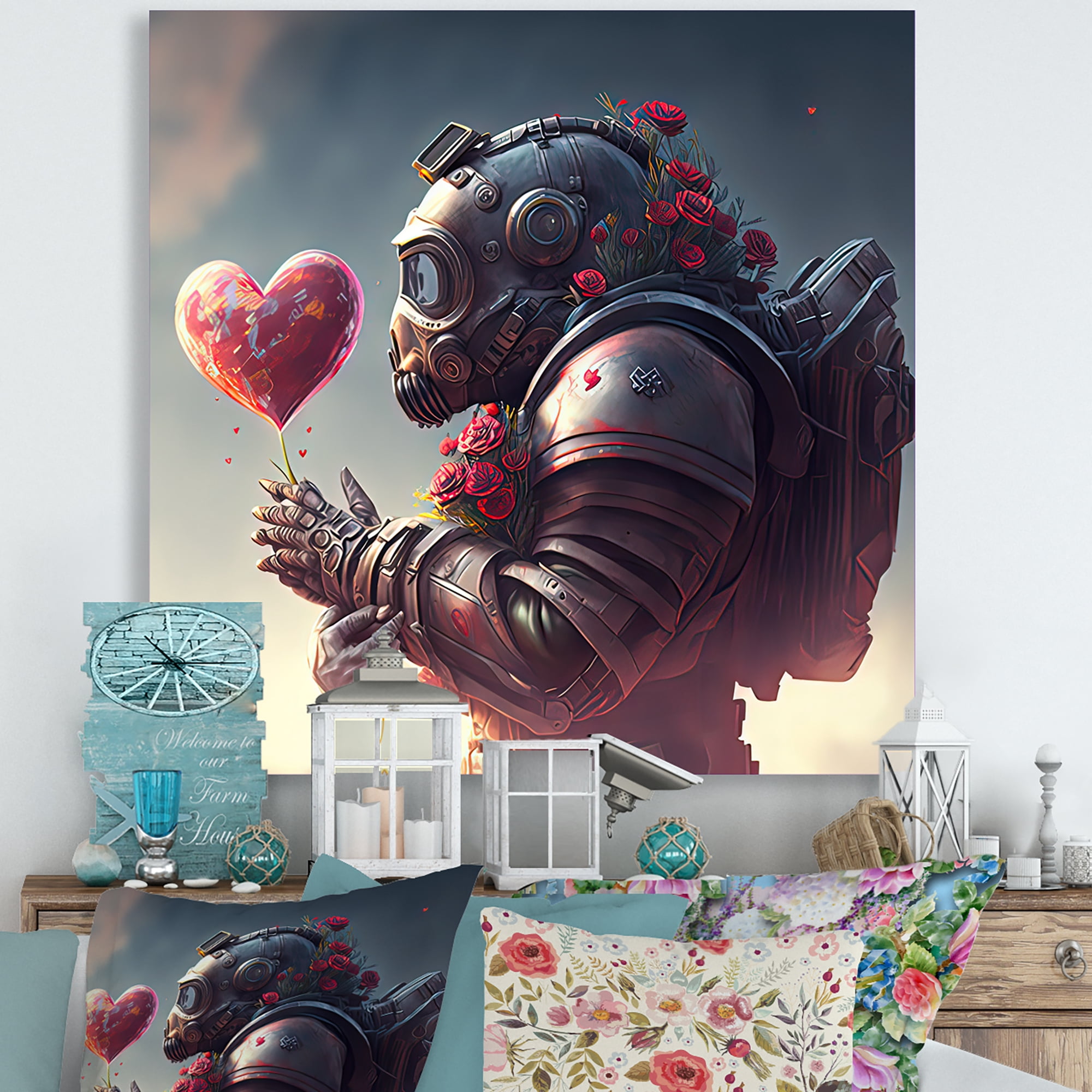 Designart Robot In Love At Valentines Day II Canvas Wall Art