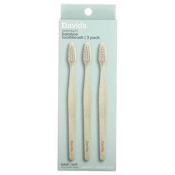 Davids Premium Bamboo Toothbrush, Soft, Adult, 3 Toothbrushes