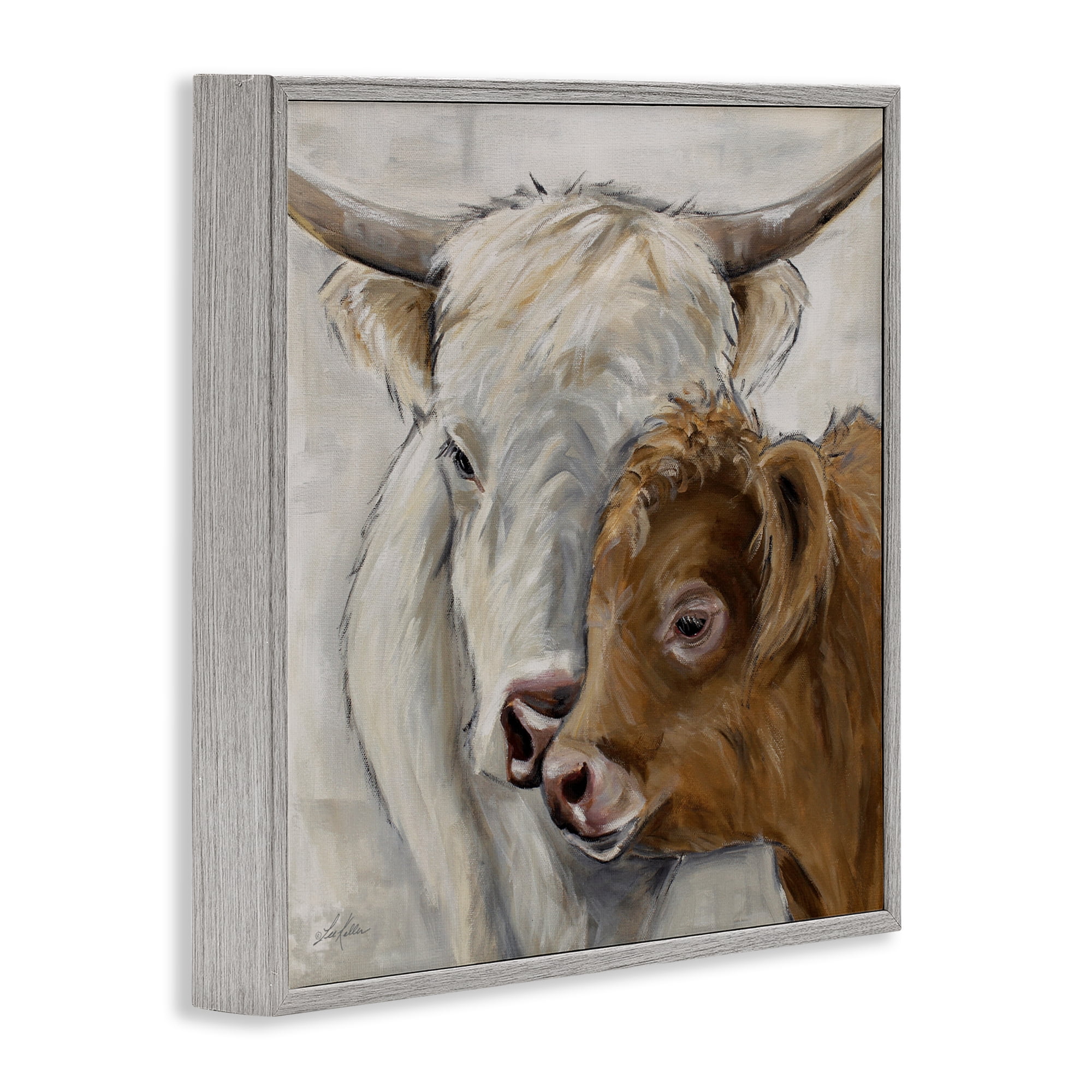 Stupell Industries Highland Cow & Calf Contrasts Gray Framed Giclee Art, design by Lee Keller