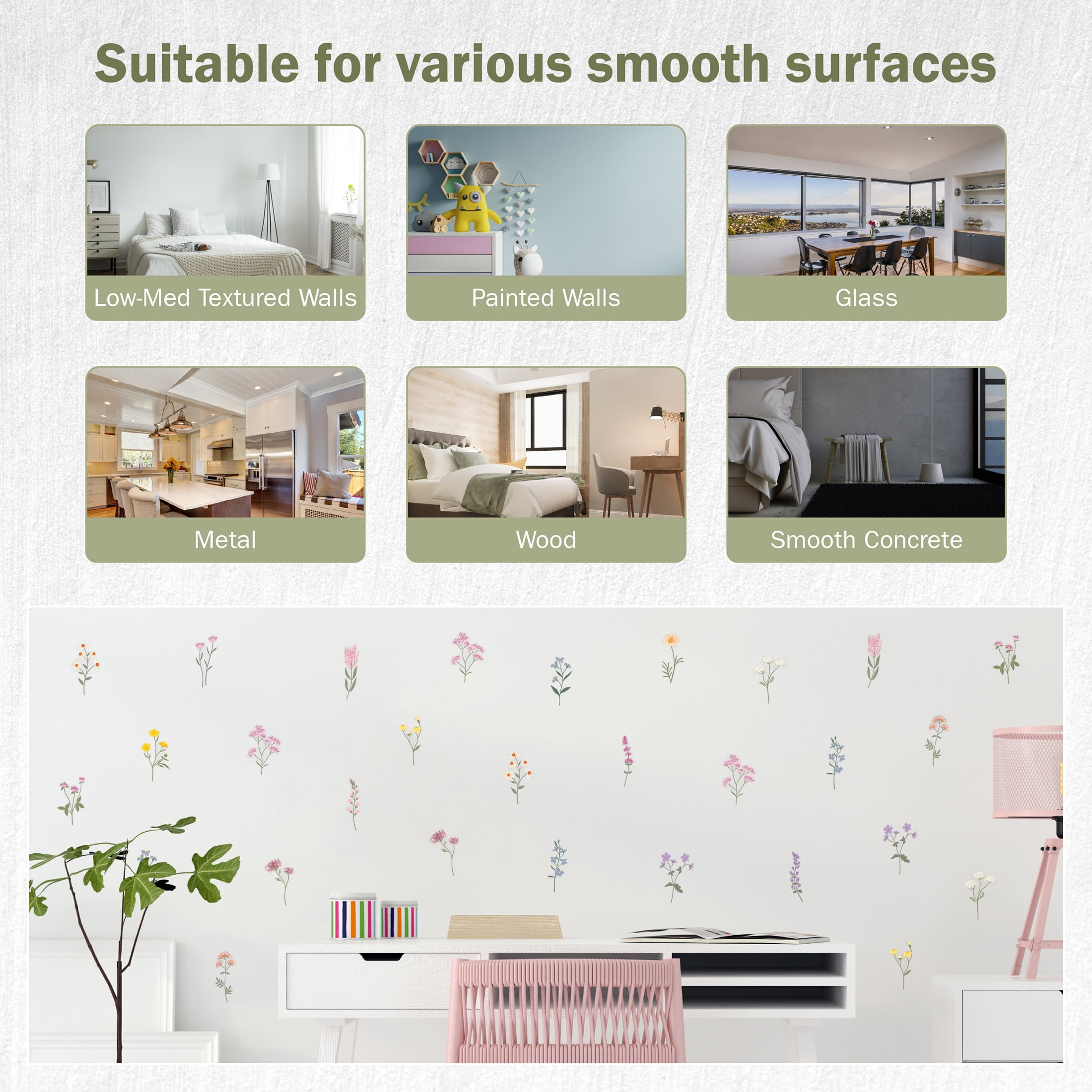 Wall Palz Wildflower Vinyl Wall Decals Peel and Stick Room Decorations
