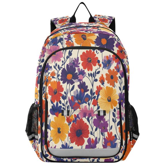 FORMRS Unisex School Backpack 17" Student Travel Bag with Laptop Compartment, Colorful Flowers Pattern