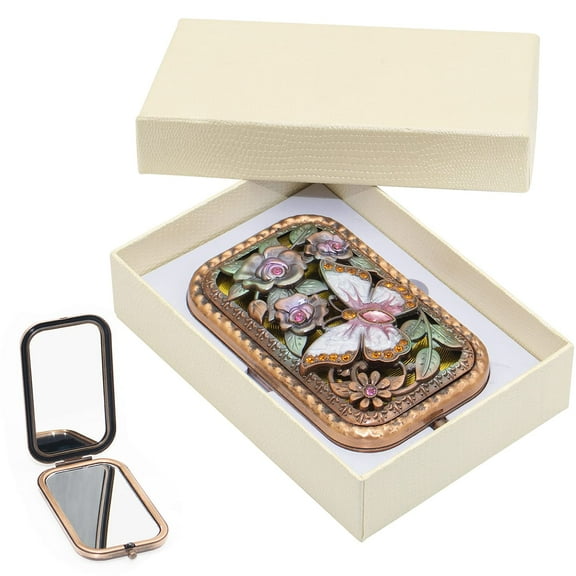 Ksopiavobs Vintage Makeup Mirror Metal Portable Foldable Mirror Butterfly Vanity Mirror Double Sided Compact Cosmetic Mirror Travel Mirror (A)