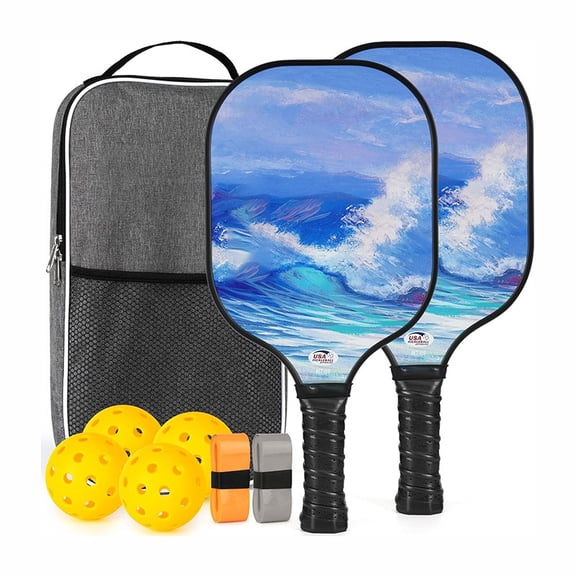 Pickleball Paddle Set of 2 with Pickleball Balls, Bag, USAPA Approved Fiberglass Racket