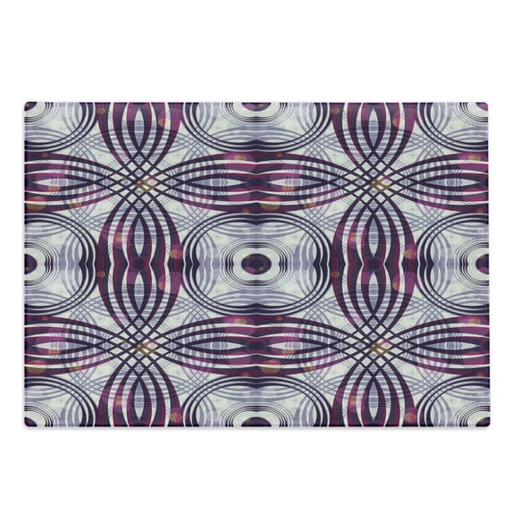 Vintage Cutting Board, Vintage Style Geometrical Ornament Stripes and Circles in Vibrant Colors Print, Decorative Tempered Glass Cutting and Serving Board, Large Size, Lavender Plum, by Ambesonne