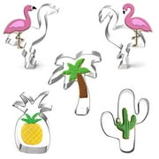 sharlity 5 PCS Tropical Flamingo Cookie Cutters Set Flamingo Pineapple Palm Tree Cactus Stainless Steel