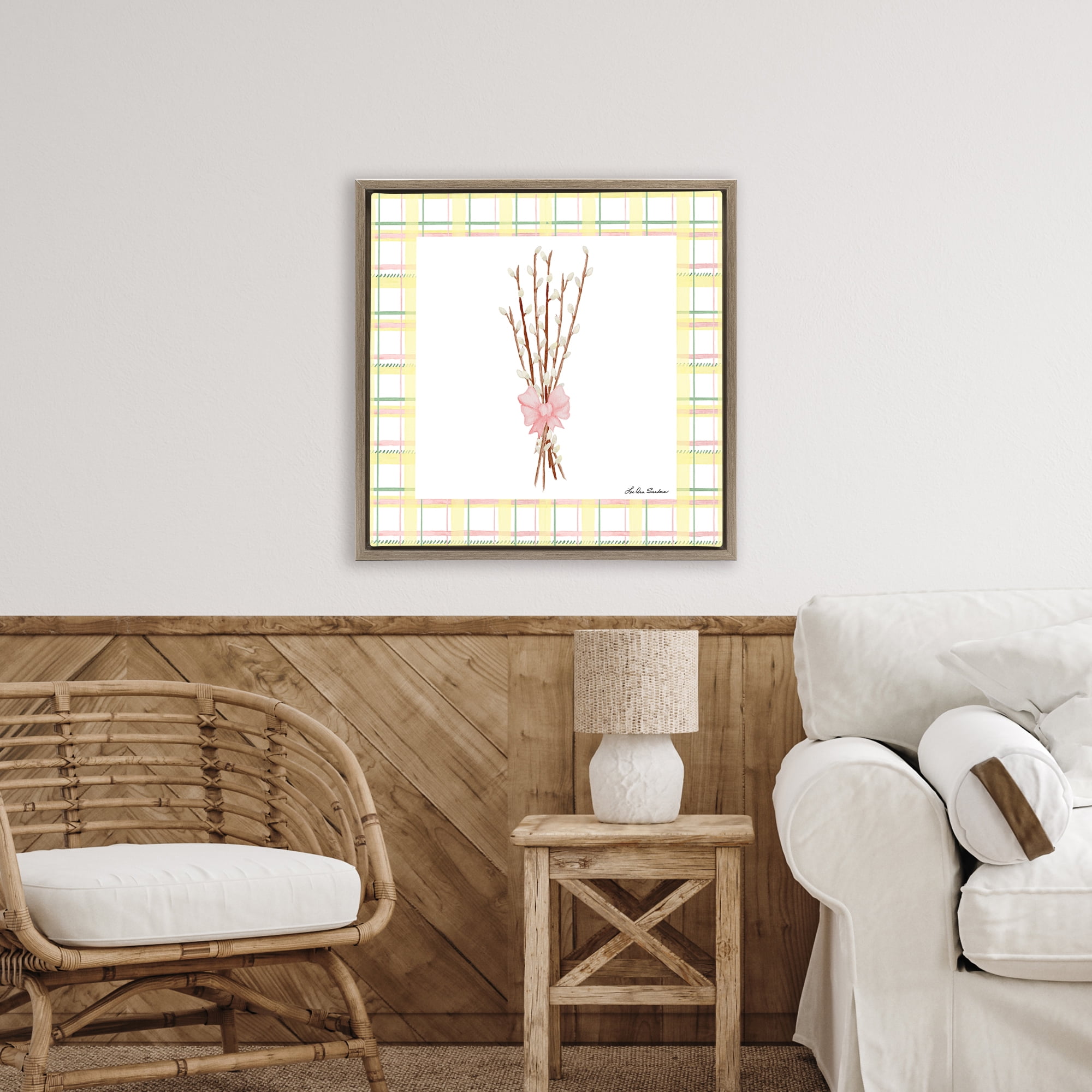 Pastel Spring Pussy Willow Brown Framed Floater Canvas Wall Art, design by Lee Ann Sanders