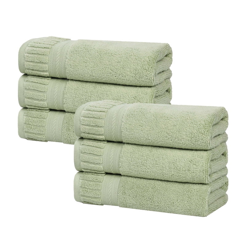 Superior Venice Zero Twist Absorbent Hand Towels, Set of 6, Green