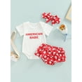 thumbnail image 2 of Bagilaanoe 4th of July Newborn Baby Girls Shorts Set Short Sleeve Letters Print Romper Tops Shorts Hairband 3PCS  Independence Day Outfits, 2 of 8