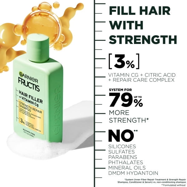 Garnier Fructis Hair Filler Vitamin Strength Repair Shampoo, Conditioner, & Treatment Set, 10.1 fl oz