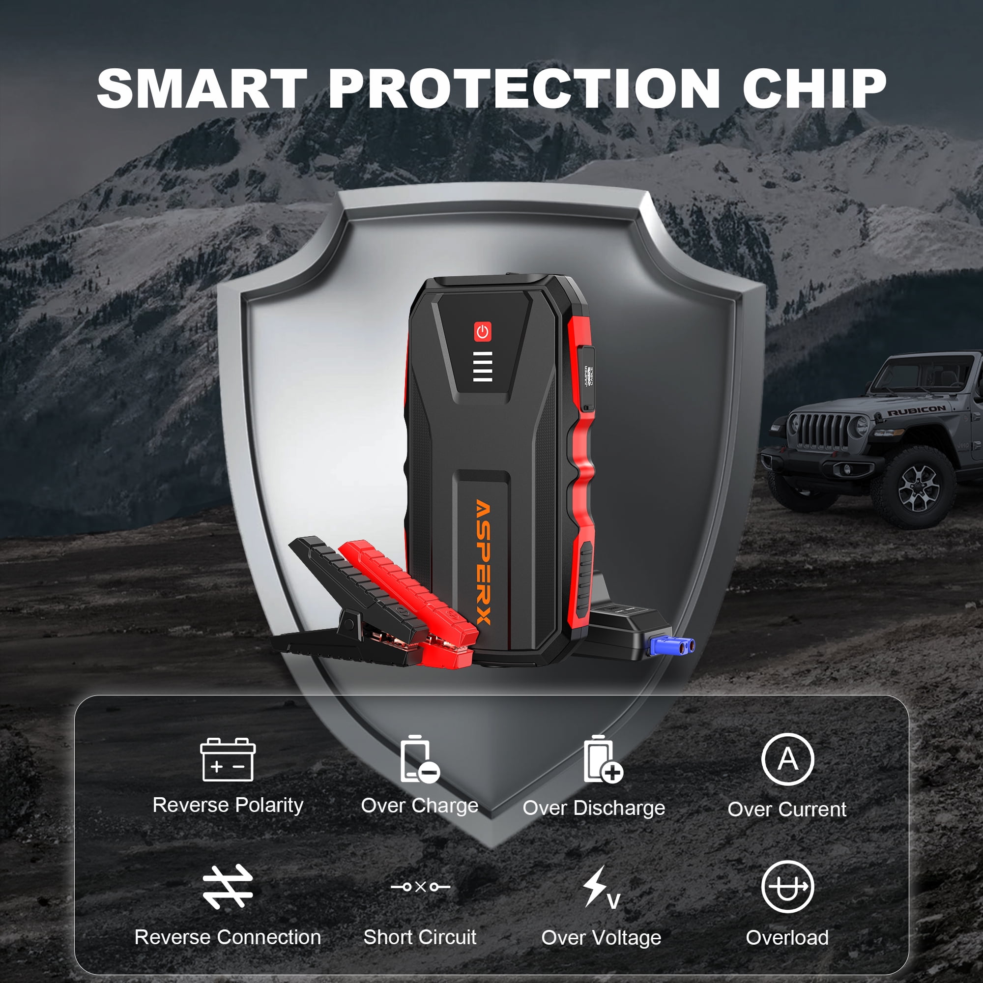 ASPERX 3000A Car Battery Jump Starter, 12V Jump Starter Battery Pack (up to 10.0L Gas or 8.0L Diesel), Portable Jump Box with Power Bank/Dual USB/LED Light