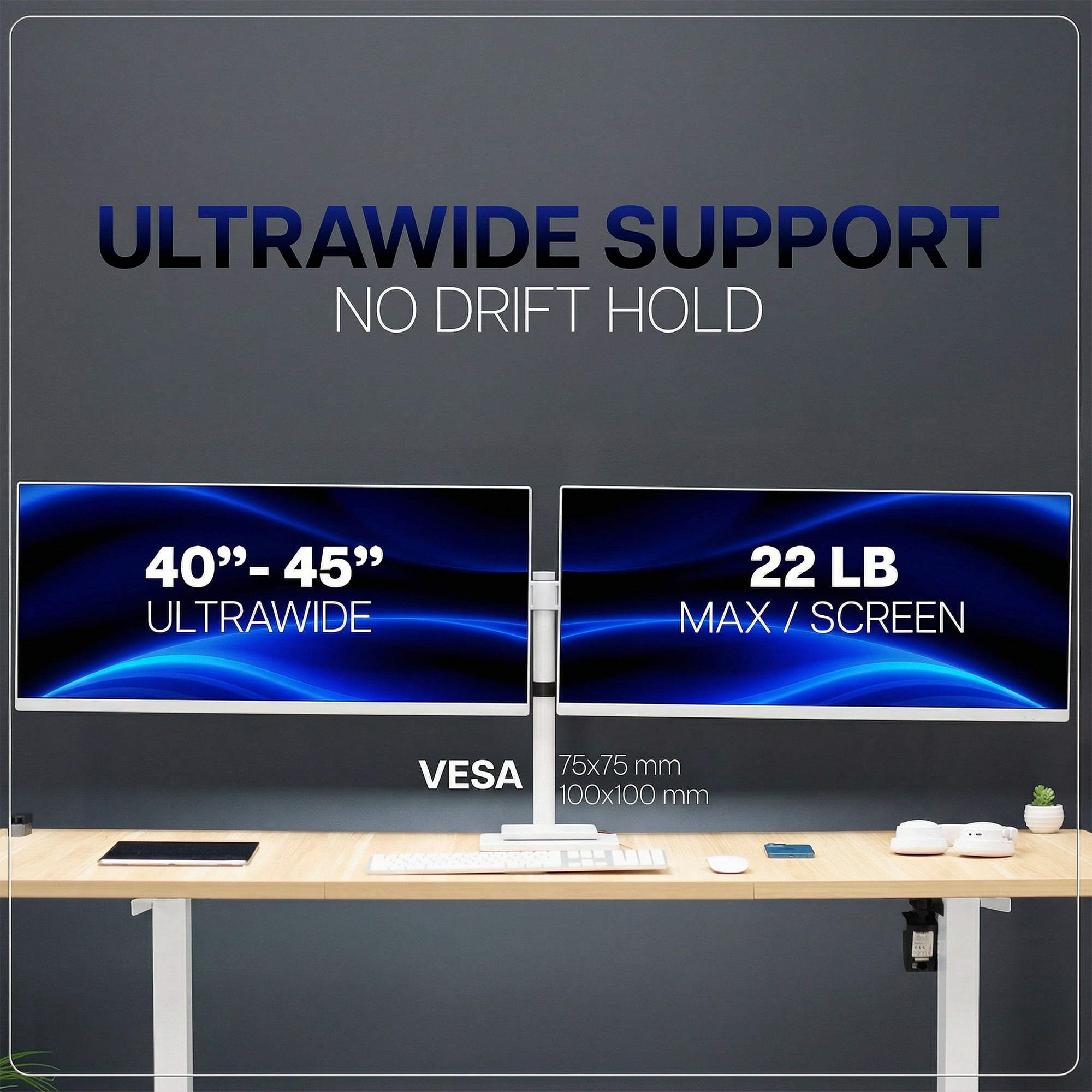 VIVO White Telescoping Dual Ultrawide 27" to 38" Monitor Heavy Duty Desk Mount