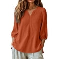 thumbnail image 5 of Ovbmpzd Going Out Summer Tops for Women Trendy Orange Casual Summer 3/4 Sleeve V-Neck Regular Blouses & Tops Casual Tops for Women,S, 5 of 5