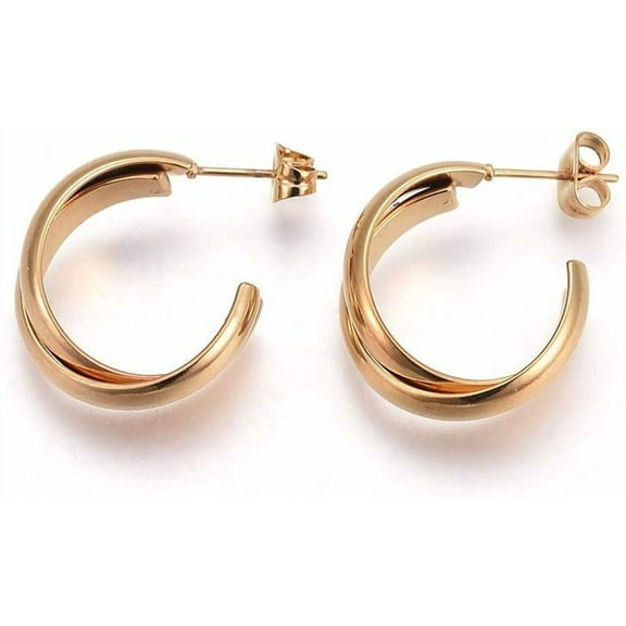 1Pairs 304 Stainless Steel Post Thick Dome Earrings For Women Gold Small Wide Round Hoop Earrings
