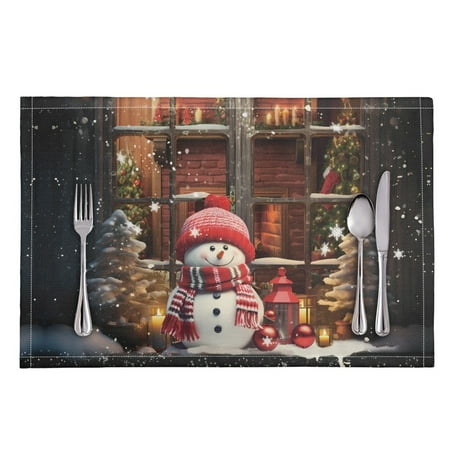 

JINMUZAO Christmas Print Placemat for Dining Table Mats Set of 6 Easy to Clean Wipeable Washable Modern Outdoor Durable Placemats for Dining Kitchen Table Decor Christmas Decorations