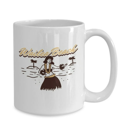 

Vintage Wailea Beach Hawaii Surfer Hula Girl Palm Trees White Gift coffee mug