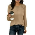 thumbnail image 6 of Women's Textured Knit Long Sleeve Top Shirt Blouse with Ribbed Waistband Loose Fit Casual Elegant Fall Winter Fashion | CSEONE,Khaki XL, 6 of 9
