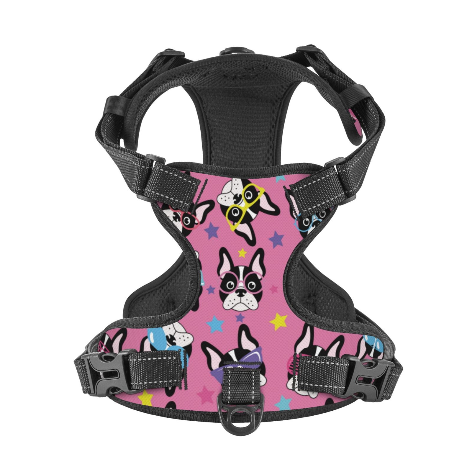 Kdxio Colorful Cute French Bulldog Print No Pull Dog Harness Adjustable Reflective Oxford Easy Control Medium Large Dog Harness for Training and Everyday-Medium