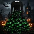 thumbnail image 3 of Iyufng Womens Halloween Glowing Pumpkin Long Sleeve Dresses with Black Sash Bow Flared Midi Dress Vintage Party Costume, 3 of 6