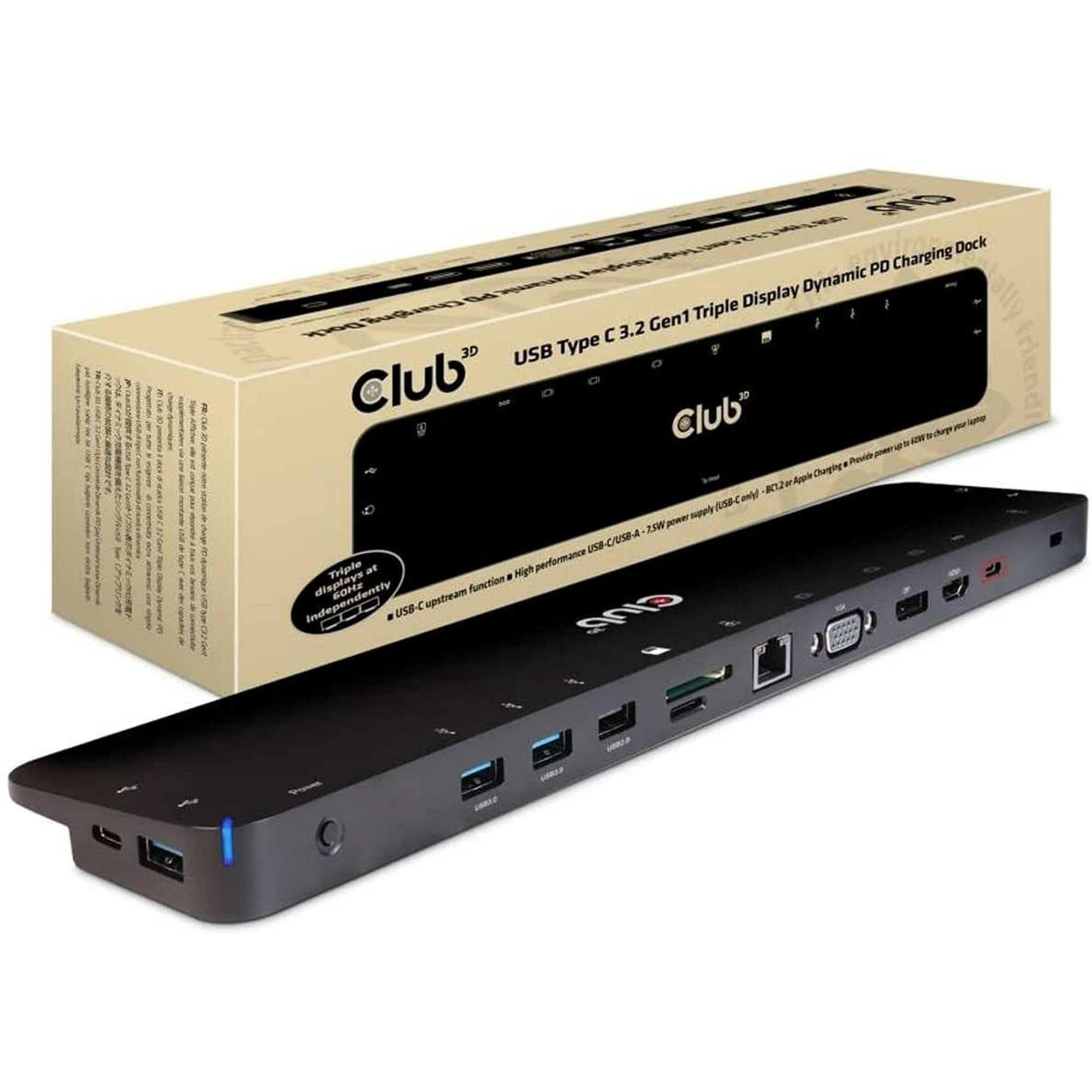 Club3d Usb 32 Gen1 Type C Triple Display Dynamic Pd Charging Dock Black Ex Tremes 2387