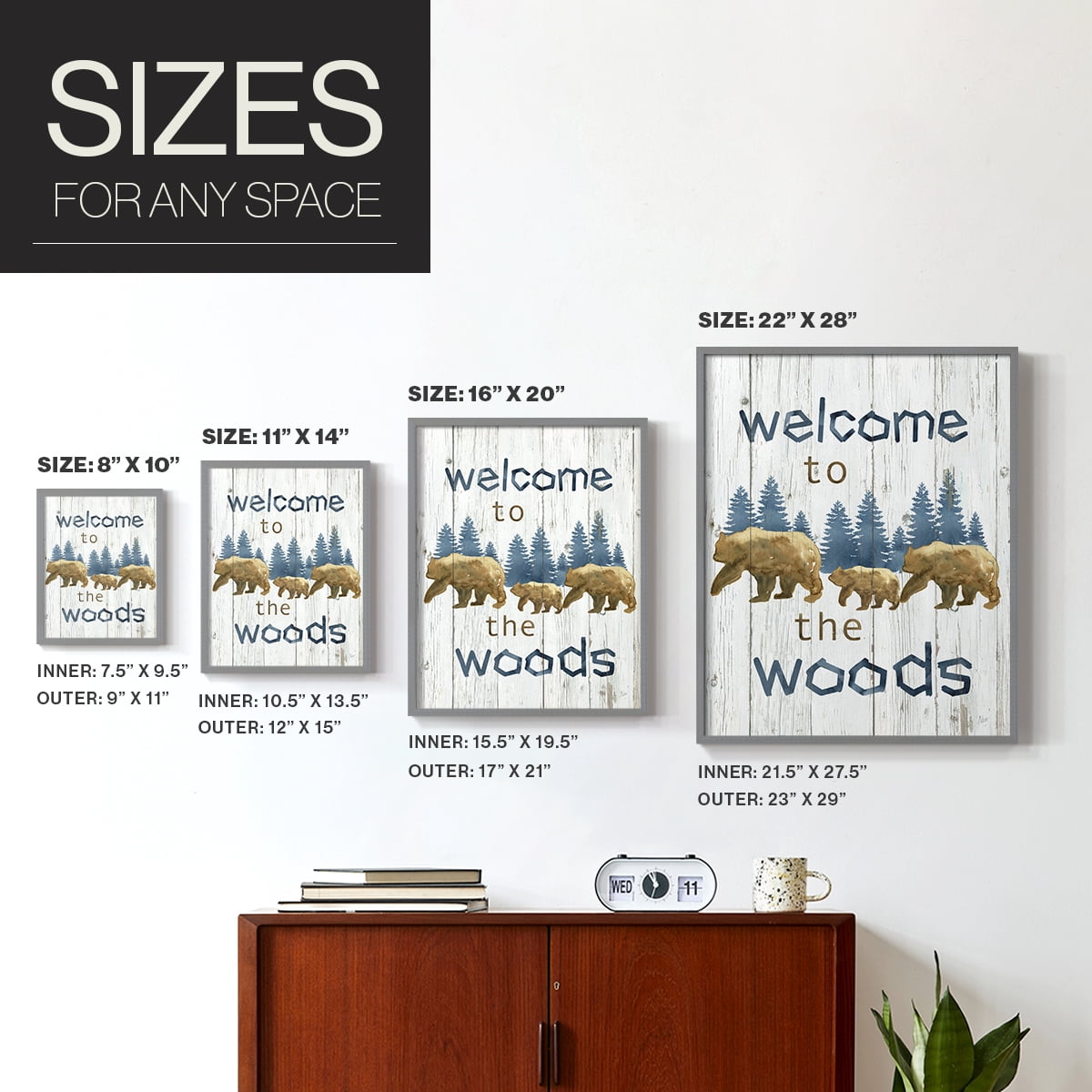 Welcome to the Woods Framed Print in Gray Solid Wood 16 x 20 Framed Print
