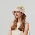 thumbnail image 4 of Crochet Knit Bucket Hat with Openwork Floral Pattern and Rolled Brim for Lightweight Summer Style - Purple, 4 of 6