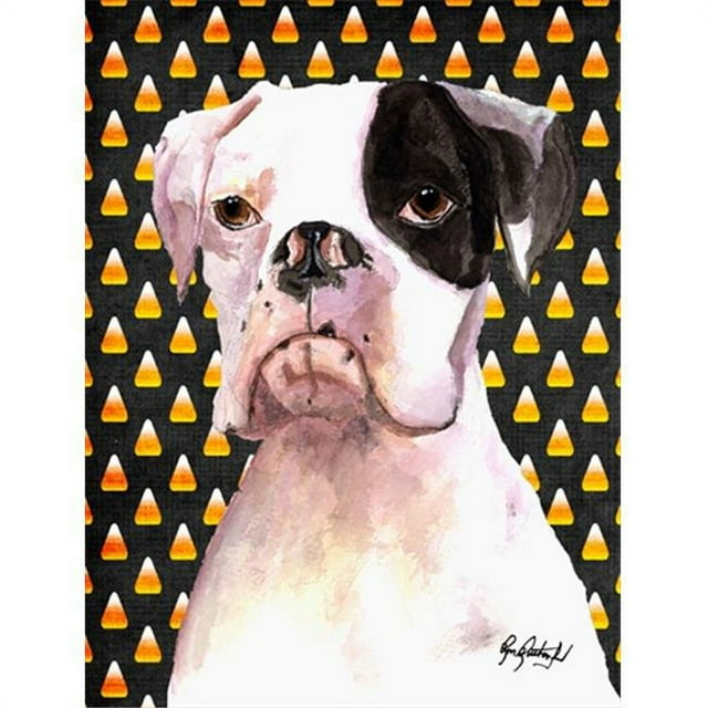 Carolines Treasures RDR3008GF Cooper Candy Corn Boxer Halloween Flag Garden Size