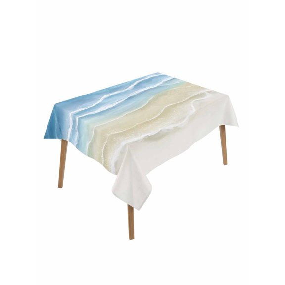 Haze Blue Summer Beach Rectangle Tablecloth, Nautical Coastal Beige Seaside Waterproof & StainResistant Tablecloth, Washable Oil-proof Table Cover for Dining/Party/Wedding/Camping/Buffet 60x102 In
