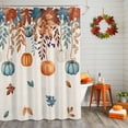 thumbnail image 2 of Shower Curtain 72"W x 84"L Thanksgiving Pumpkins Maple Leaves Burlap Texture Fabric Shower Curtains Set with Hooks Water Repellent Bathroom Curtains Machine Washable Bathroom Accessories, 2 of 6
