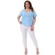thumbnail image 2 of Agnes Orinda Blusas de Talla Grande para Mujeres con Cuello Cuadrado, Mangas Cortas, con Detalle de Contraste y Nudo, T-Shirts Casuales 4X Azul Cielo, 2 of 6