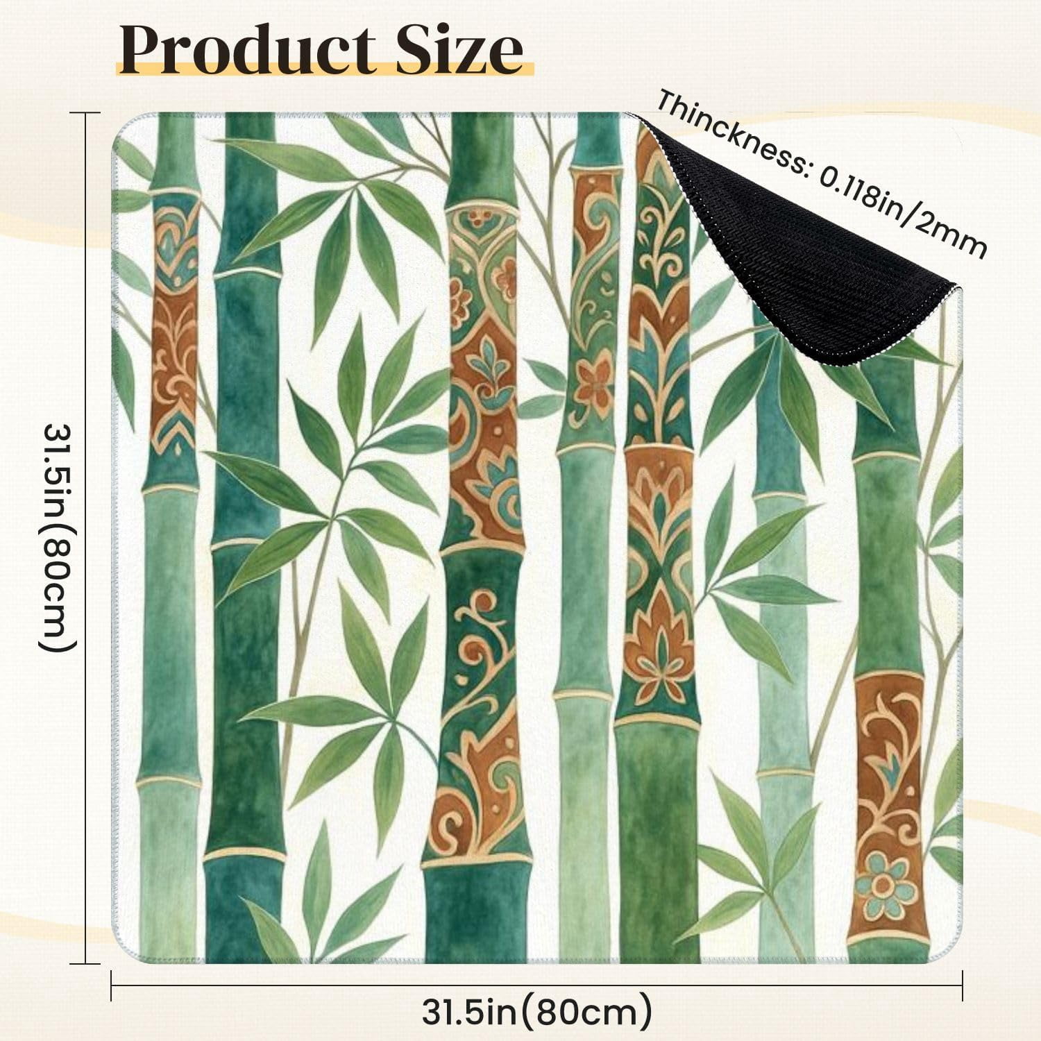 Mahjong Mat for Table Decorative Bamboo Forest Green Brown Patterns 31.5" x 31.5" Non-Slip Noise-Reducing Game Mat Premium Mahjong Accessories for Poker Dominoes Board Games