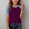 thumbnail image 2 of Babcutegg Girls Denim-Style Printed Short Sleeve T-Shirt – Casual Round Neck Top with Contrast Patchwork Design for Summer Everyday Wear Purple Size 10-11, 2 of 6