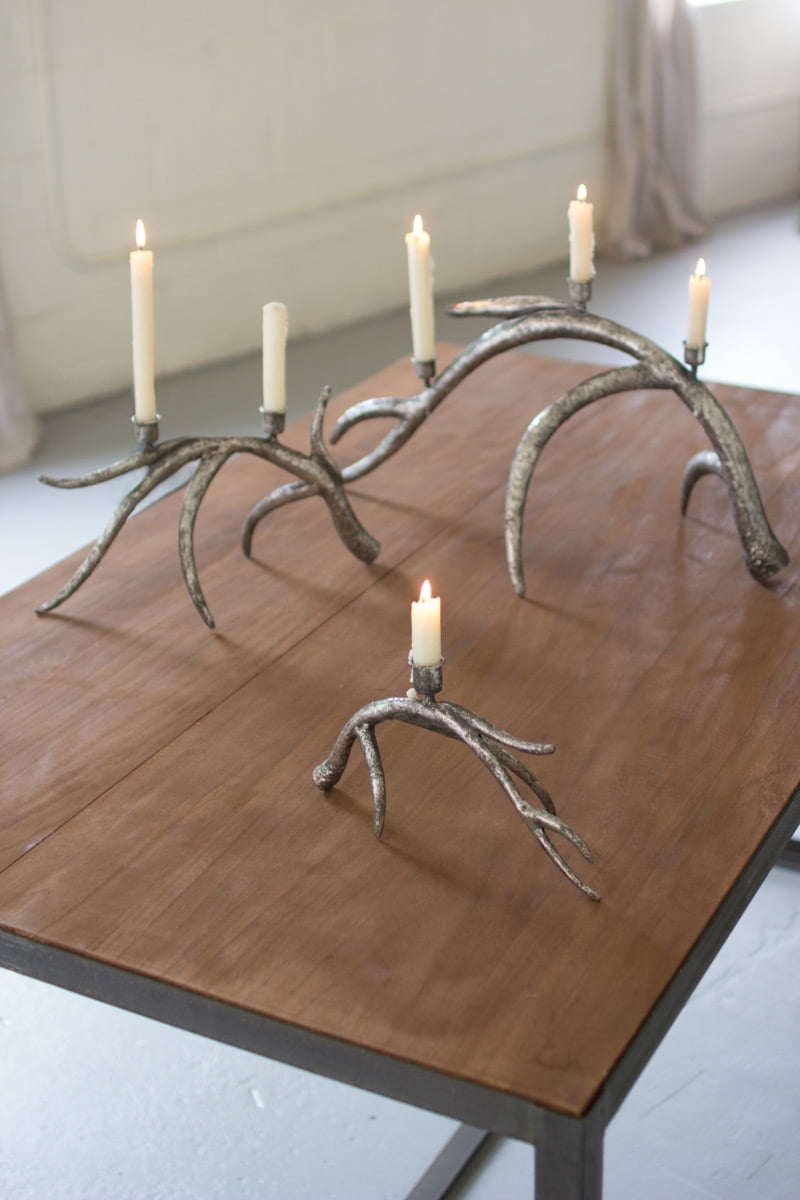 Ant Silver Metal Antler Taper Candle Holders, Set of 3