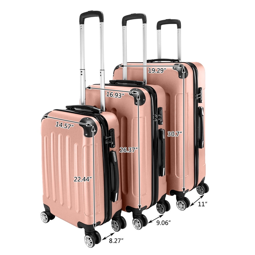 Luggage 3 Piece Set Suitcase, Airline Approved ABS Hardshell Luggage with Spinner Wheels, Carry on Lightweight Suitcase with Telescoping Handle, Large Capacity Traveling Storage Suitcase, Rose Gold
