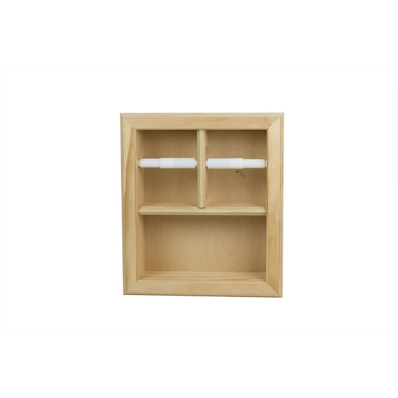 Hestia Unfinished Solid Wood Recessed Double Toilet Paper Holder with Shelf 13.25"w x 15.25"h