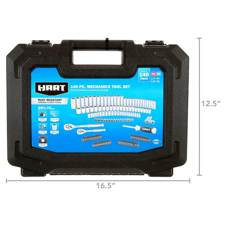 HART 140-Piece 1/4 and 3/8-inch Drive Mechanics Tool Set, Chrome