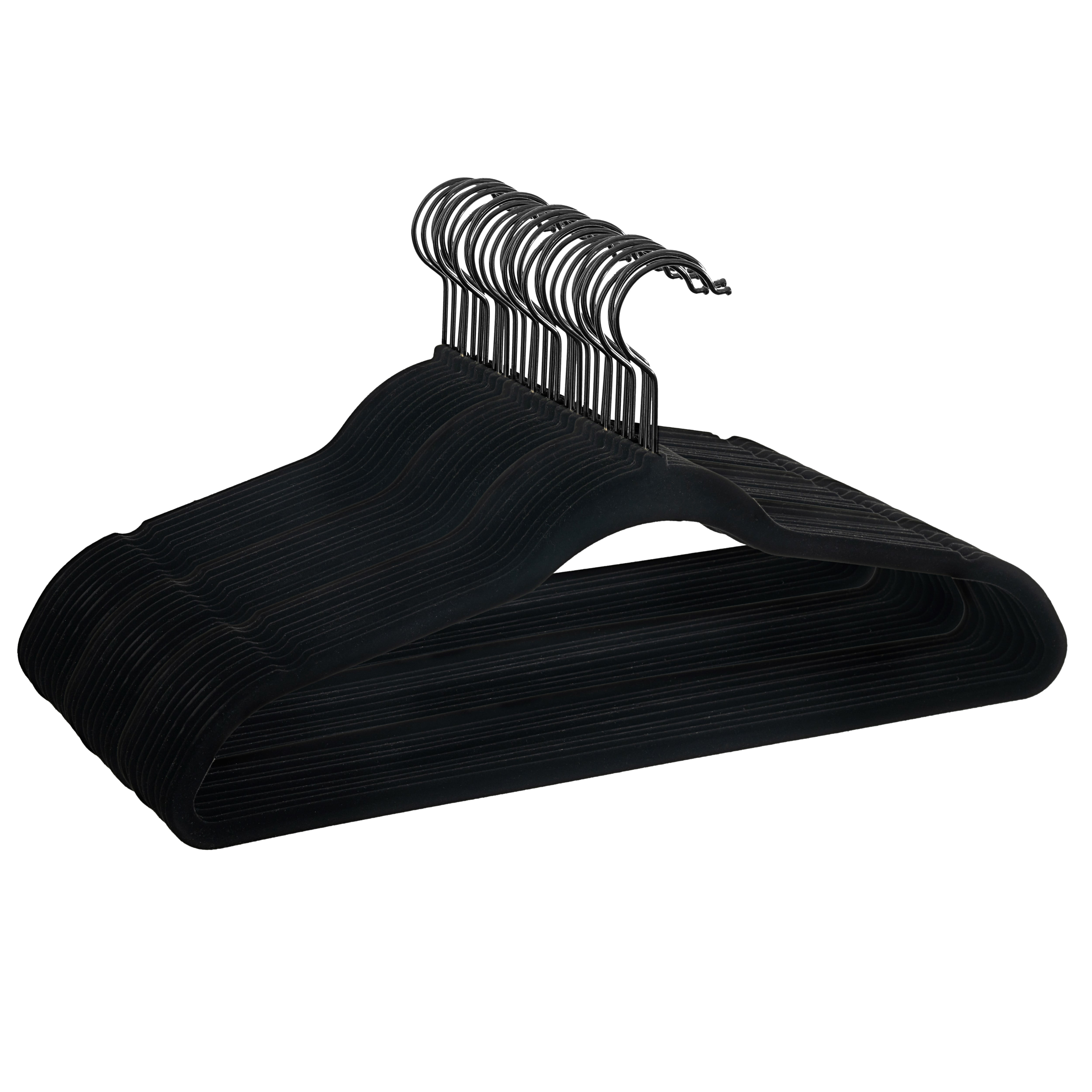 Better Homes & Gardens Velvet Adult Clothing Hangers, Black, Non-Slip, Space Saving, 30 Count