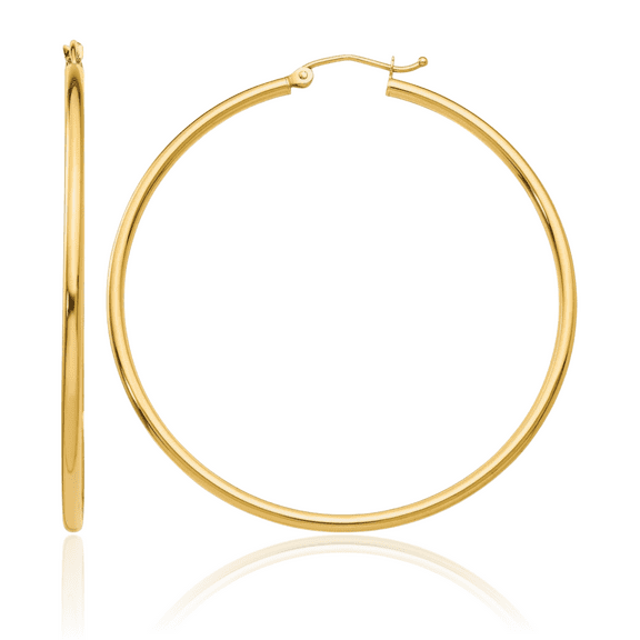 14K Solid Yellow Gold Tube Round Large Hoop Earrings