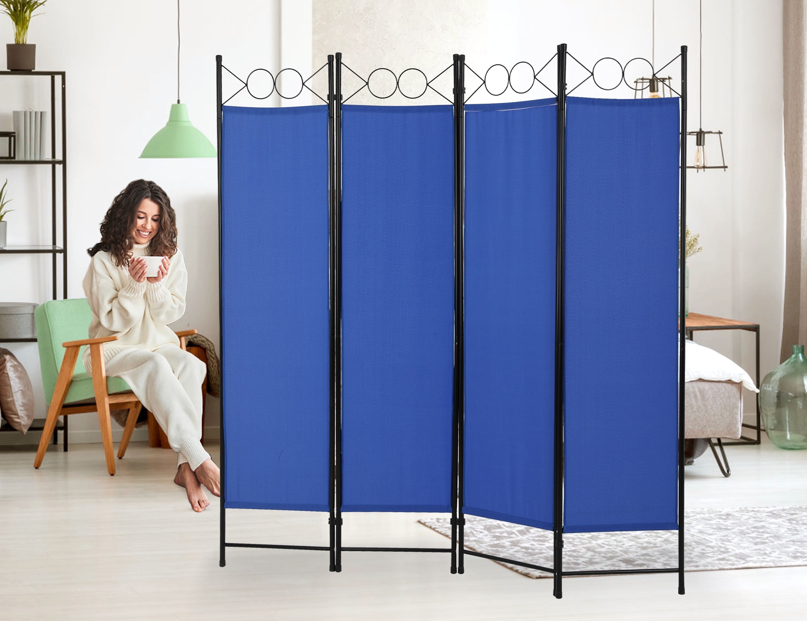 YRLLENSDAN Partition Room Dividers with 4 Panels, Steel Frame Folding Privacy Screen for Room 5.6Ft Portable Room Divider Screen Freestanding Fabric Room Divider