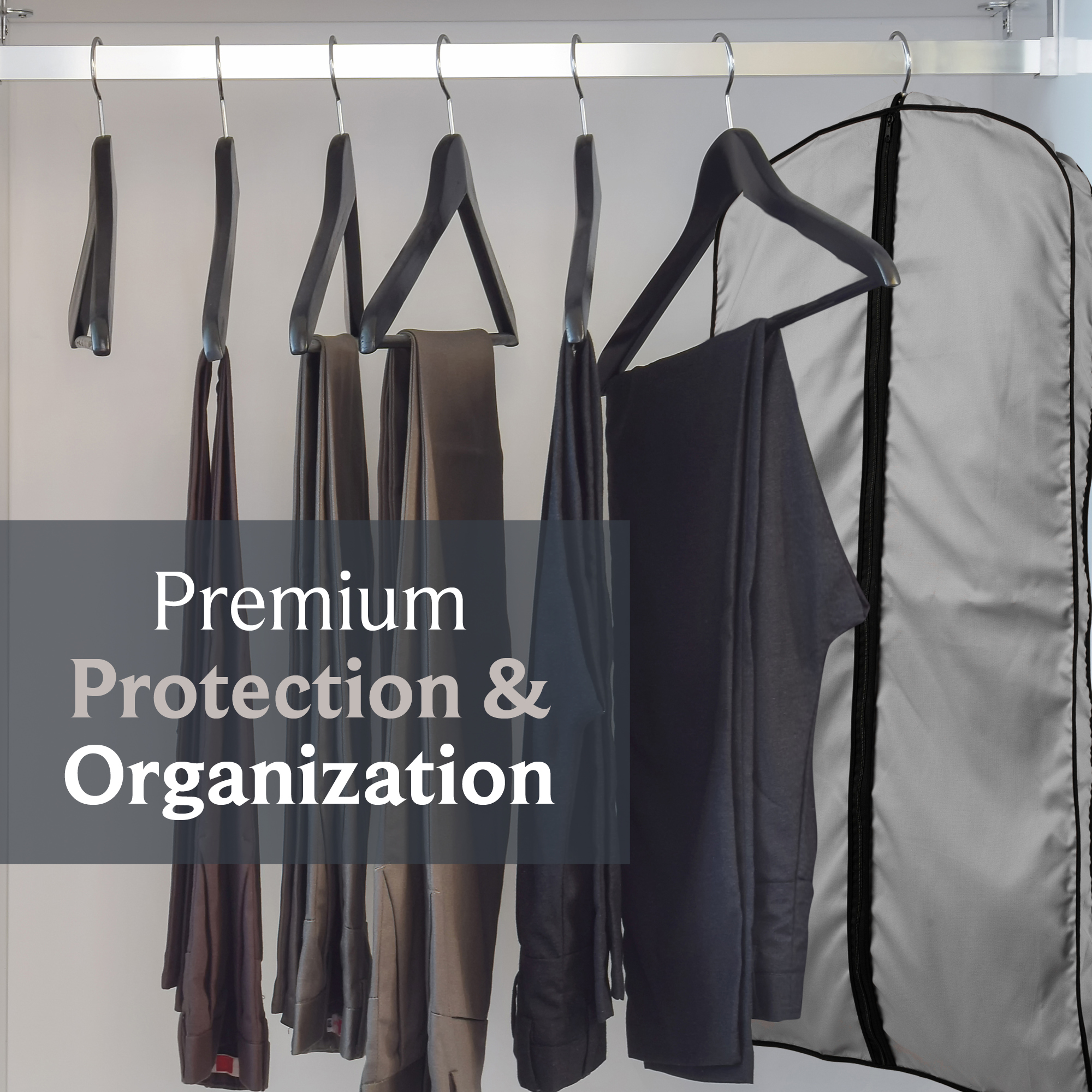 45'' Breathable Gray Cotton Poplin (Black Trim) Garment Bag - 1 Count - Basic LTD