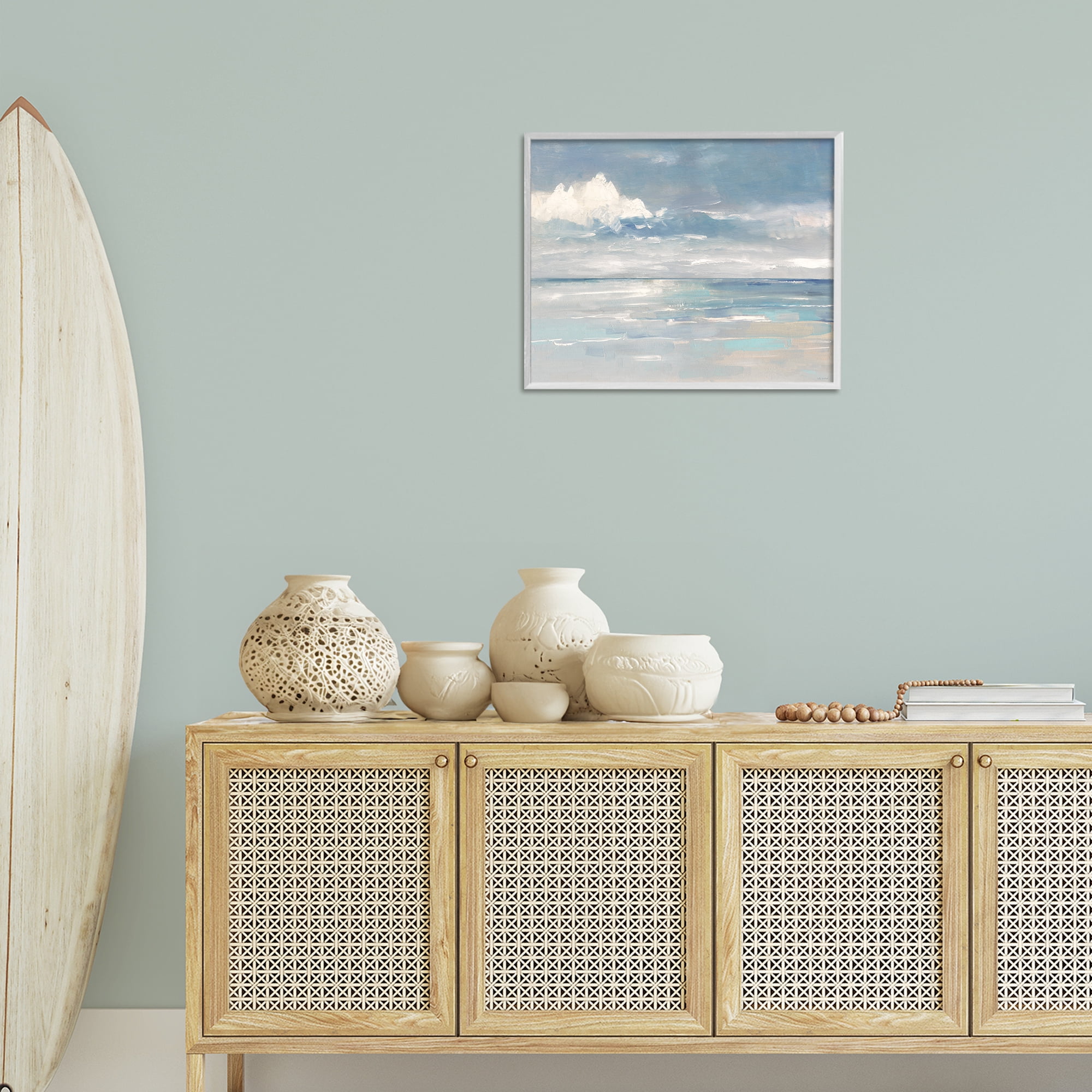 Stupell Industries Beach Clouds Reflection Landscape Painting White Framed Art Print Wall Art, 20 x 16