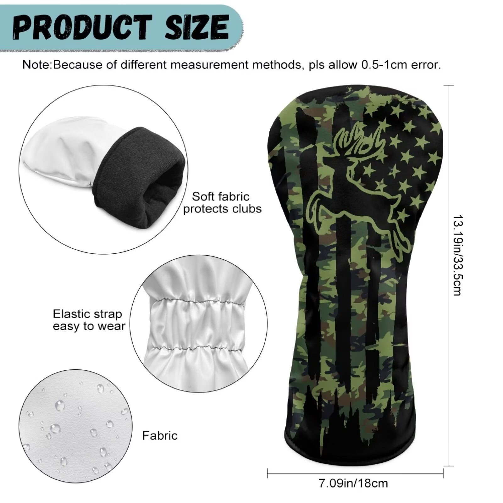 Yuyamidu Deer Golf Head Covers Green Camo USA Flag Driver 