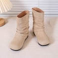 thumbnail image 5 of Mooqilaa Girls Mid Calf Boots, Non Slip Faux Suede Lightly Fleece‑Lined Casual Fall Winter Shoes Beige Size 13 Little Kids, 5 of 7