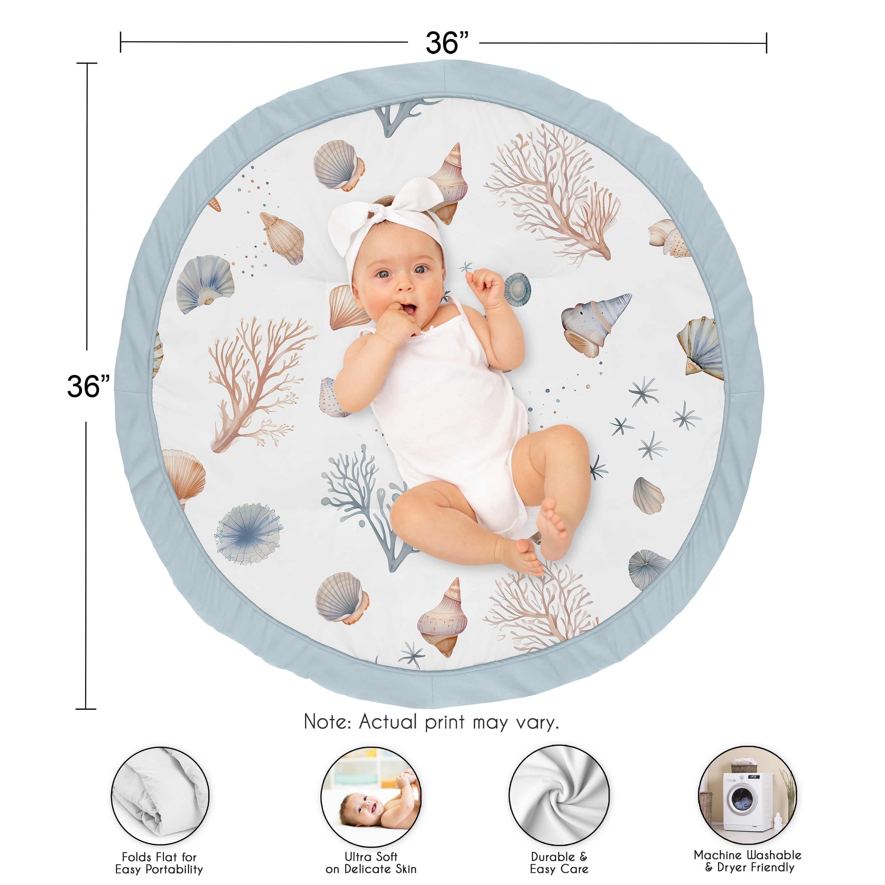 Sweet Jojo Designs Seashells Boy, Girl, Unisex/Gender Neutral Baby Tummy Time Play Mat