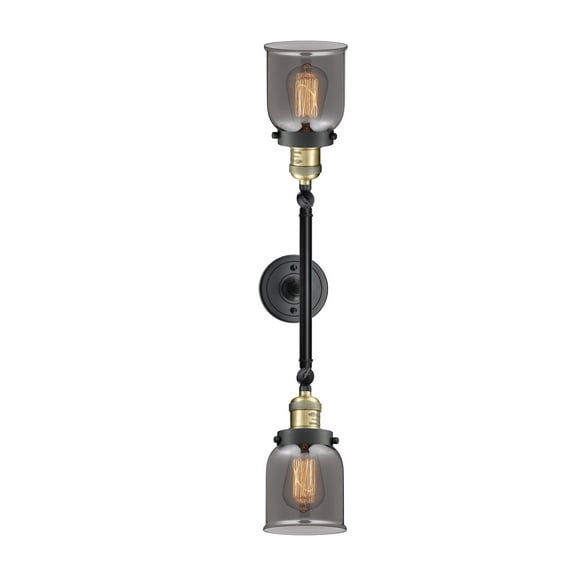 Innovations Lighting 208L-BAB-G53-LED Small Bell-7W 2 LED Bath Vanity in Traditional Style-5 Inches Wide by 23 Inches High   Black Antique Brass Finish with Plated Smoke Glass