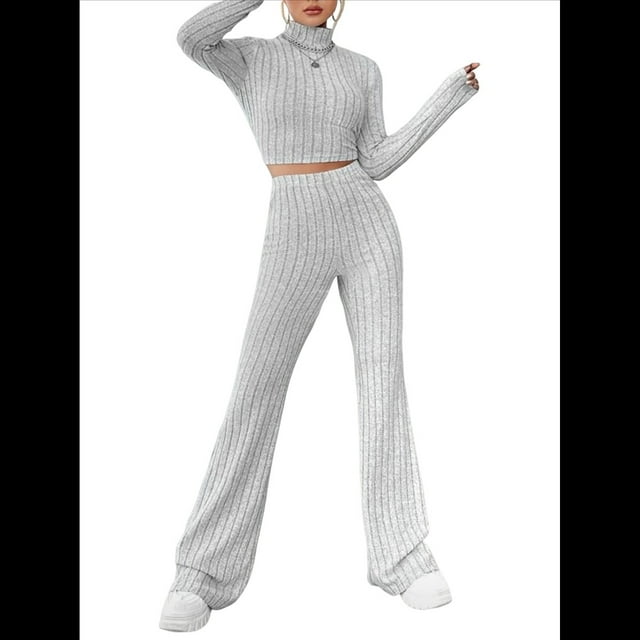 Conjunto de Pijama de Larga para Mujer, Conjunto de Pijama Informal de 2 Piezas, Ropa de Dormir de Otoño Gris L